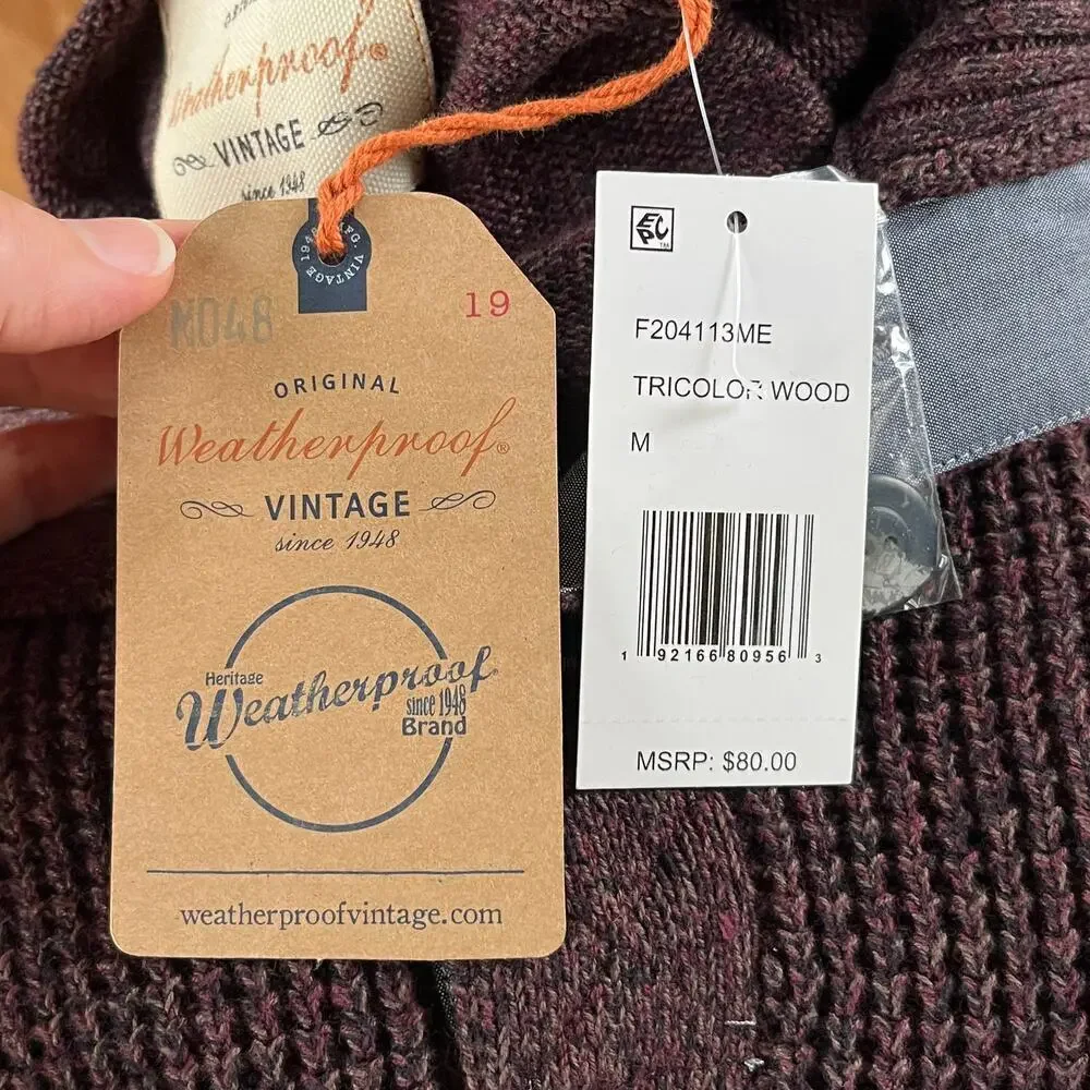 Weatherproof Vintage Men's Brown Henley Neck Pullover Sweater Size M. NEW